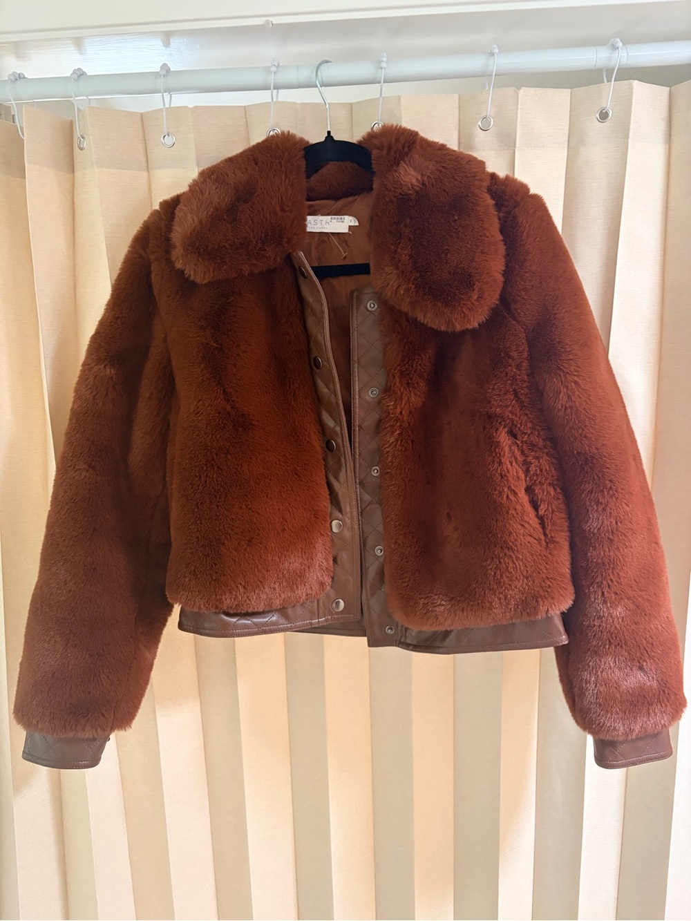 ASTR Plush Teddy Jacket in Chestnut Brown
